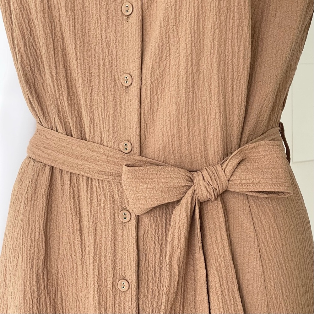 CALVIN KLEIN Crepe Dress Sleeveless Button Front Textured Side Pockets Belted - Picture 3 of 9